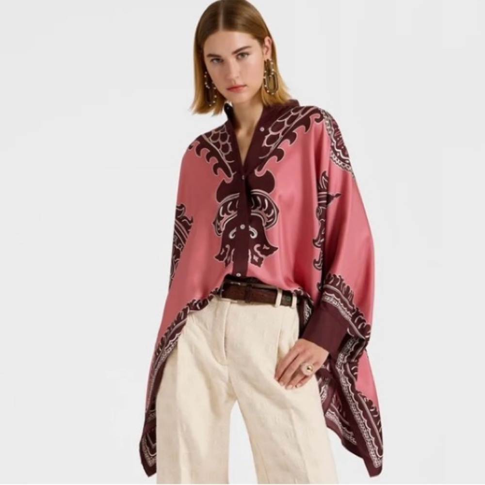 LA DOUBLE J pink and brown silk blouse NWT